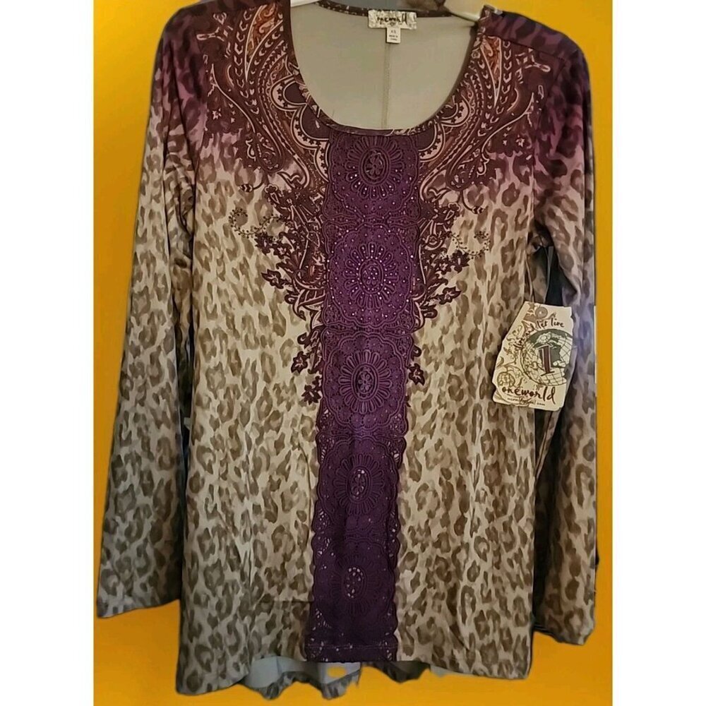 OneWorld Blouse Womens XS Boho Peasant Top Multicolor Festive A97 Nwt‎